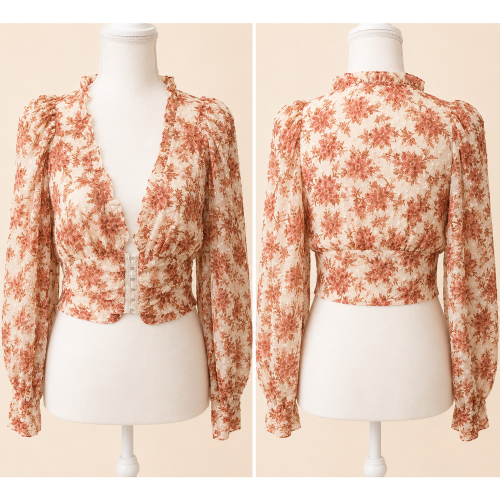 Olivaceous S Floral Milkmaid Blouse Coquette Cottagecore Romantic Balletcore Top
